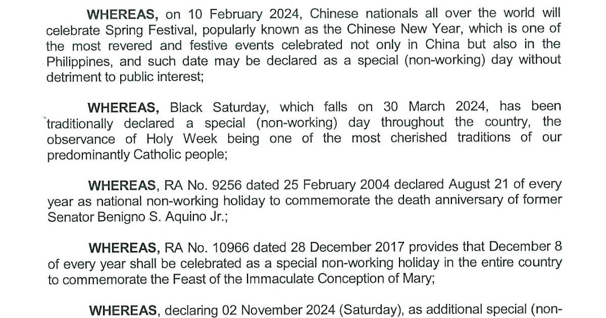 Philippine Holidays Philippine Holidays 2024 (Proclamation No. 368, S